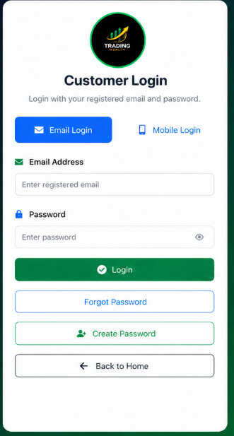 Trading Wealth customer login screen